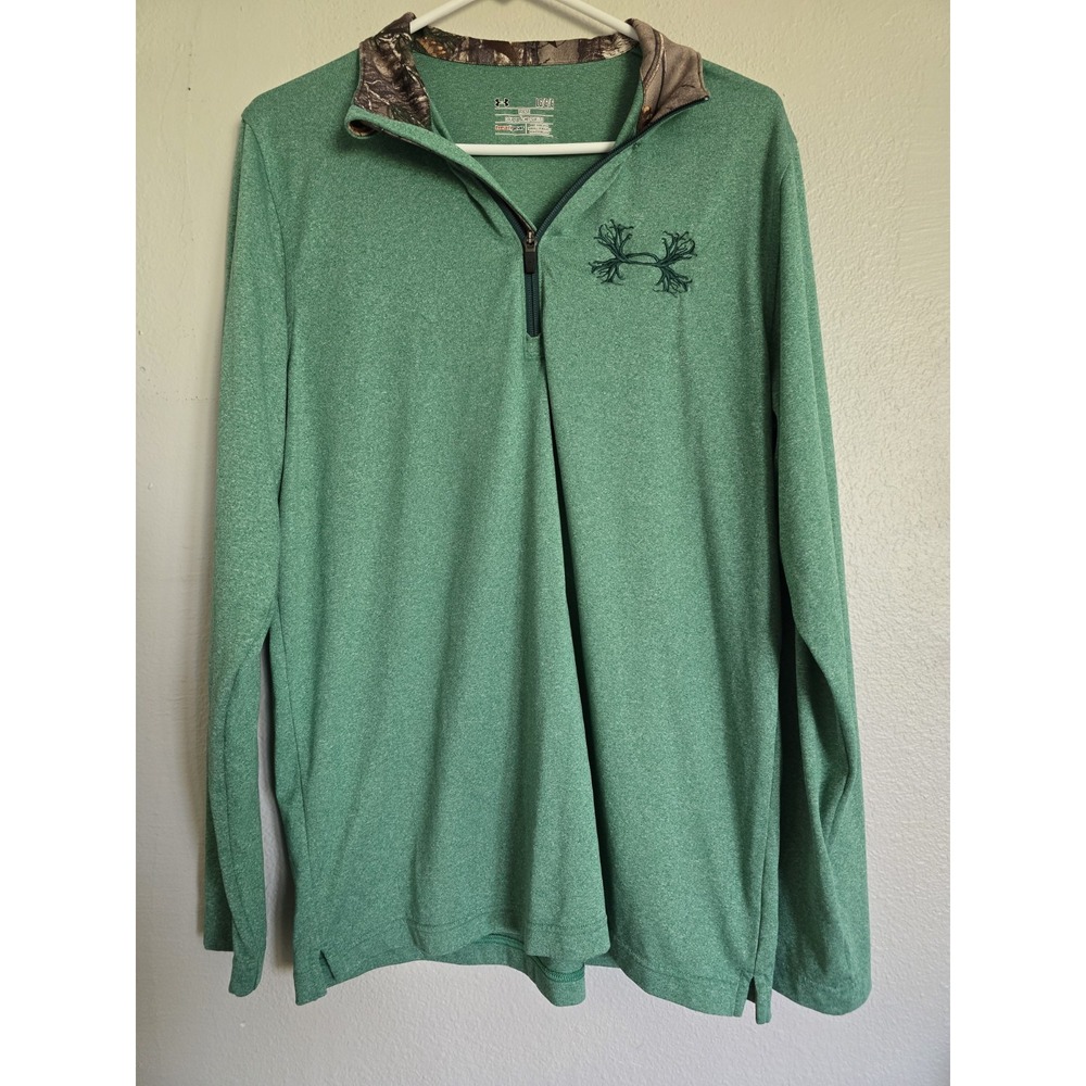 Under Armour HeatGear Pullover Long Sleeve Camo‎ Trim Green Large